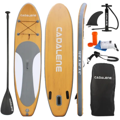 Factory Cheap Durable Inflatable Wood Grainpaddle Board Inflatable Sup Fishing Sup for Surfing Surfboard